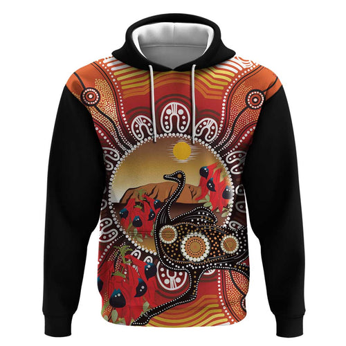 Sturt's Desert Pea And Emu Australia Hoodie Uluru Aboriginal Art