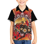 Sturt's Desert Pea And Emu Australia Kid Hawaiian Shirt Uluru Aboriginal Art