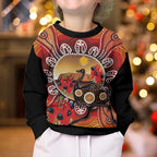 Sturt's Desert Pea And Emu Australia Kid Ugly Christmas Sweater Uluru - Aboriginal Art