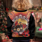 Sturt's Desert Pea And Emu Australia Kid Ugly Christmas Sweater Uluru - Aboriginal Art