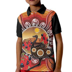 Sturt's Desert Pea And Emu Australia Kid Polo Shirt Uluru Aboriginal Art