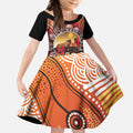 Sturt's Desert Pea And Emu Australia Kid Short Sleeve Dress Uluru Aboriginal Art