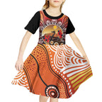 Sturt's Desert Pea And Emu Australia Kid Short Sleeve Dress Uluru Aboriginal Art