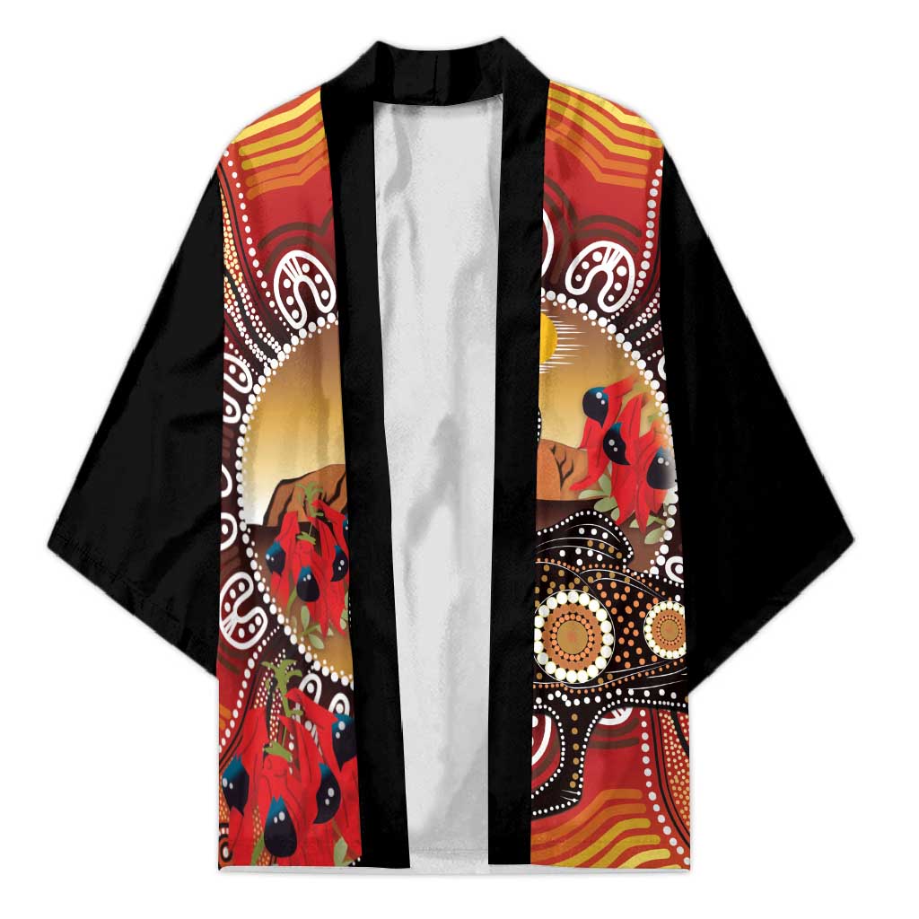 Sturt's Desert Pea And Emu Australia Kimono Uluru Aboriginal Art - Aussie Hoodie