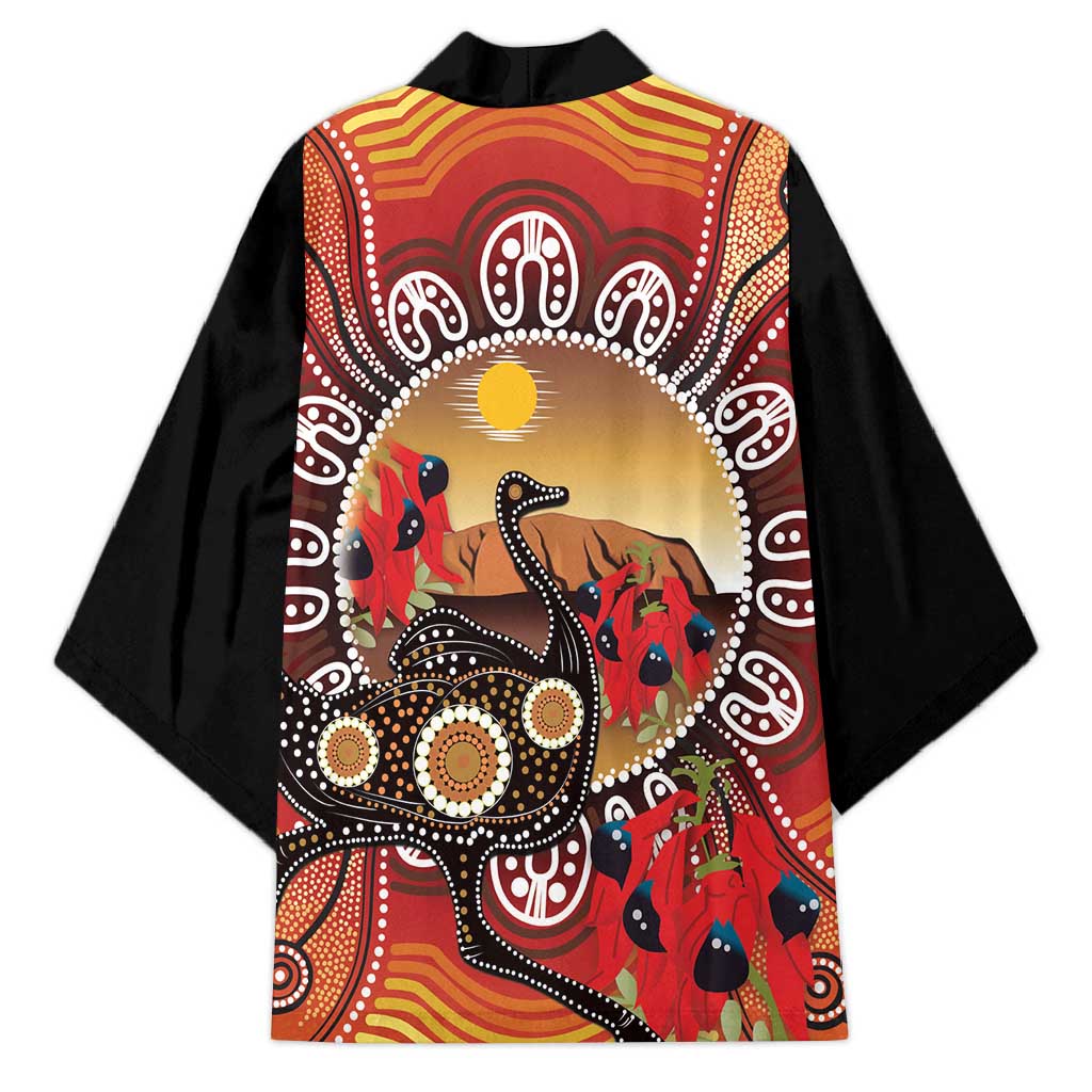 Sturt's Desert Pea And Emu Australia Kimono Uluru Aboriginal Art - Aussie Hoodie