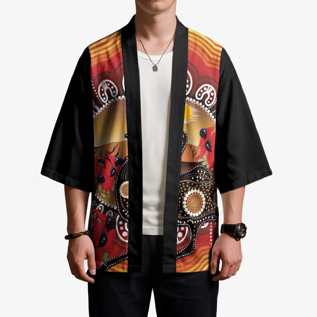 Sturt's Desert Pea And Emu Australia Kimono Uluru Aboriginal Art - Aussie Hoodie