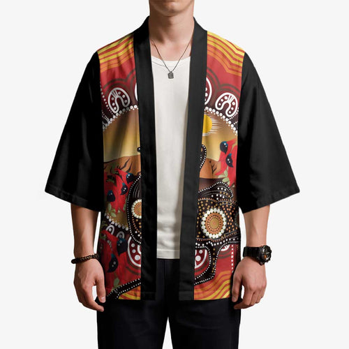 Sturt's Desert Pea And Emu Australia Kimono Uluru Aboriginal Art - Aussie Hoodie