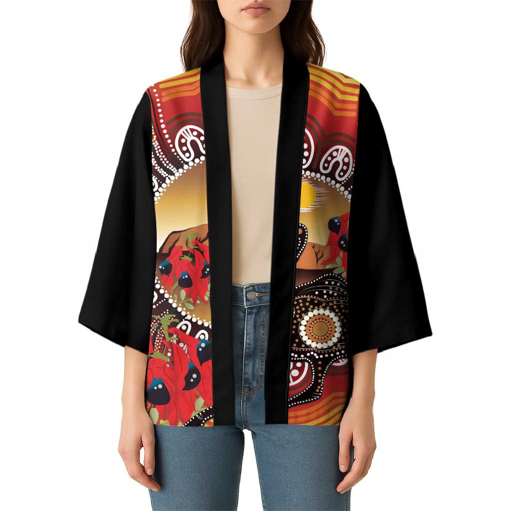 Sturt's Desert Pea And Emu Australia Kimono Uluru Aboriginal Art - Aussie Hoodie