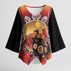 Sturt's Desert Pea And Emu Australia Kimono Sleeve Blouse Uluru Aboriginal Art - Aussie Hoodie