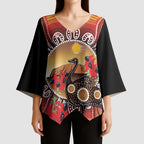Sturt's Desert Pea And Emu Australia Kimono Sleeve Blouse Uluru Aboriginal Art - Aussie Hoodie