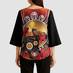 Sturt's Desert Pea And Emu Australia Kimono Sleeve Blouse Uluru Aboriginal Art - Aussie Hoodie