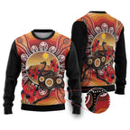 Sturt's Desert Pea And Emu Australia Ugly Christmas Sweater Uluru - Aboriginal Art