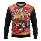 Sturt's Desert Pea And Emu Australia Ugly Christmas Sweater Uluru - Aboriginal Art
