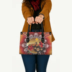 Sturt's Desert Pea And Emu Australia Leather Bag Uluru Aboriginal Art - Aussie Hoodie