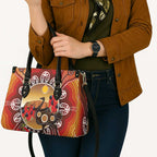 Sturt's Desert Pea And Emu Australia Leather Bag Uluru Aboriginal Art - Aussie Hoodie