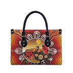 Sturt's Desert Pea And Emu Australia Leather Bag Uluru Aboriginal Art - Aussie Hoodie