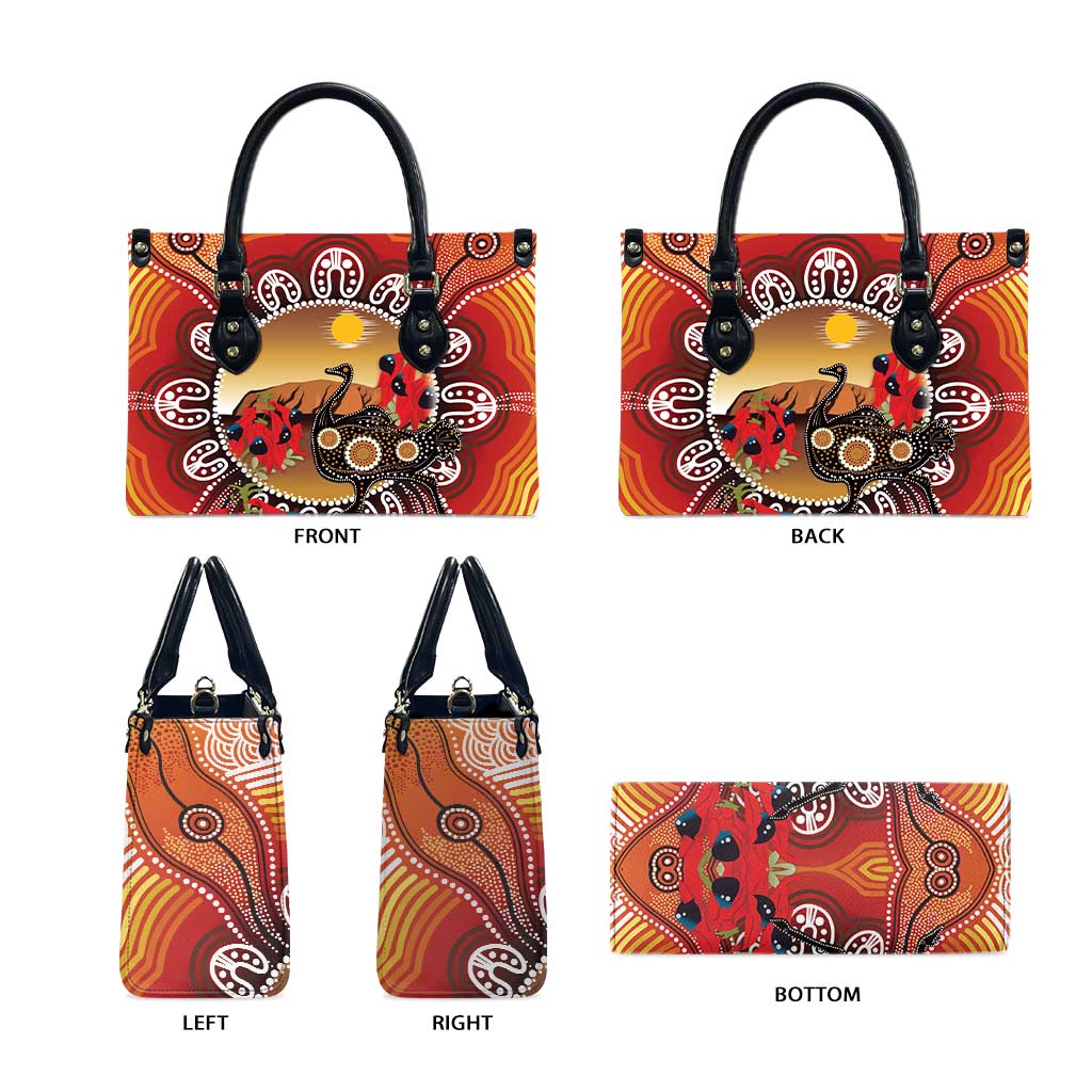 Sturt's Desert Pea And Emu Australia Leather Bag Uluru Aboriginal Art - Aussie Hoodie