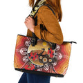 Sturt's Desert Pea And Emu Australia Leather Tote Bag Uluru Aboriginal Art