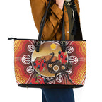 Sturt's Desert Pea And Emu Australia Leather Tote Bag Uluru Aboriginal Art