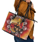 Sturt's Desert Pea And Emu Australia Leather Tote Bag Uluru Aboriginal Art