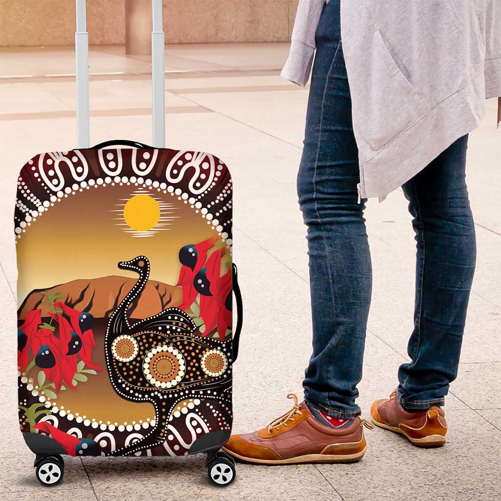 Sturt's Desert Pea And Emu Australia Luggage Cover Uluru Aboriginal Art