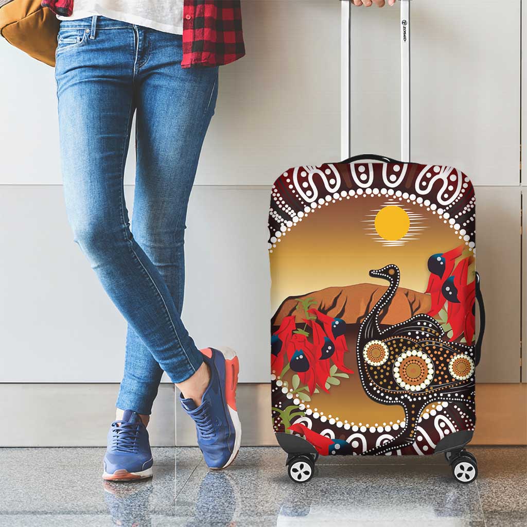 Sturt's Desert Pea And Emu Australia Luggage Cover Uluru Aboriginal Art