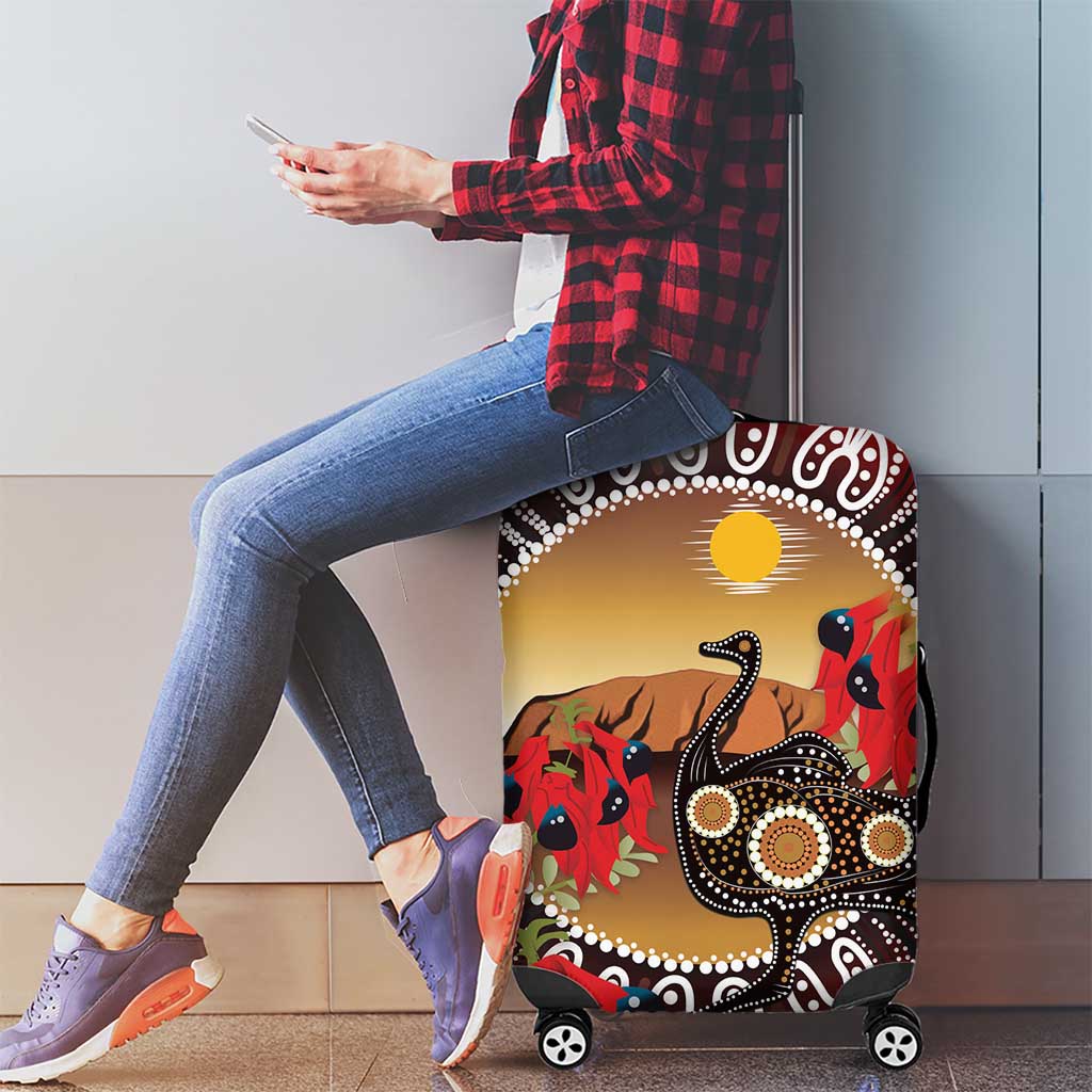Sturt's Desert Pea And Emu Australia Luggage Cover Uluru Aboriginal Art