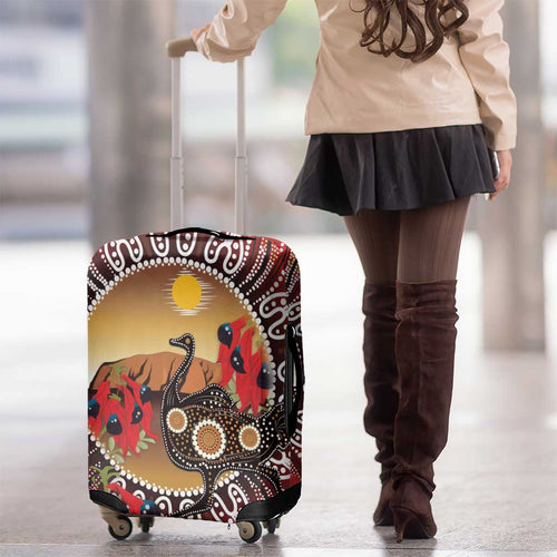 Sturt's Desert Pea And Emu Australia Luggage Cover Uluru Aboriginal Art