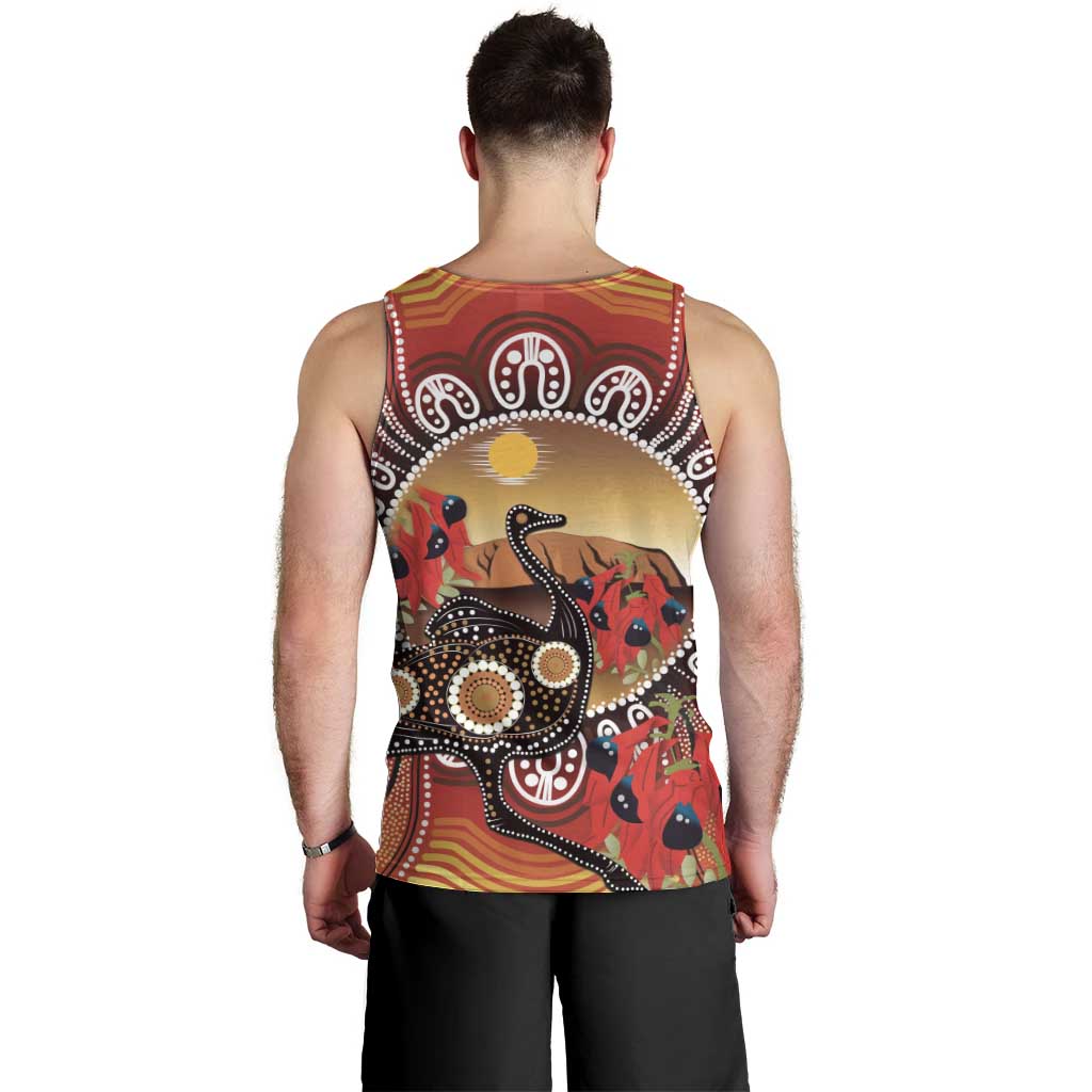 Sturt's Desert Pea And Emu Australia Men Tank Top Uluru Aboriginal Art