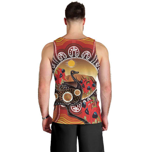Sturt's Desert Pea And Emu Australia Men Tank Top Uluru Aboriginal Art
