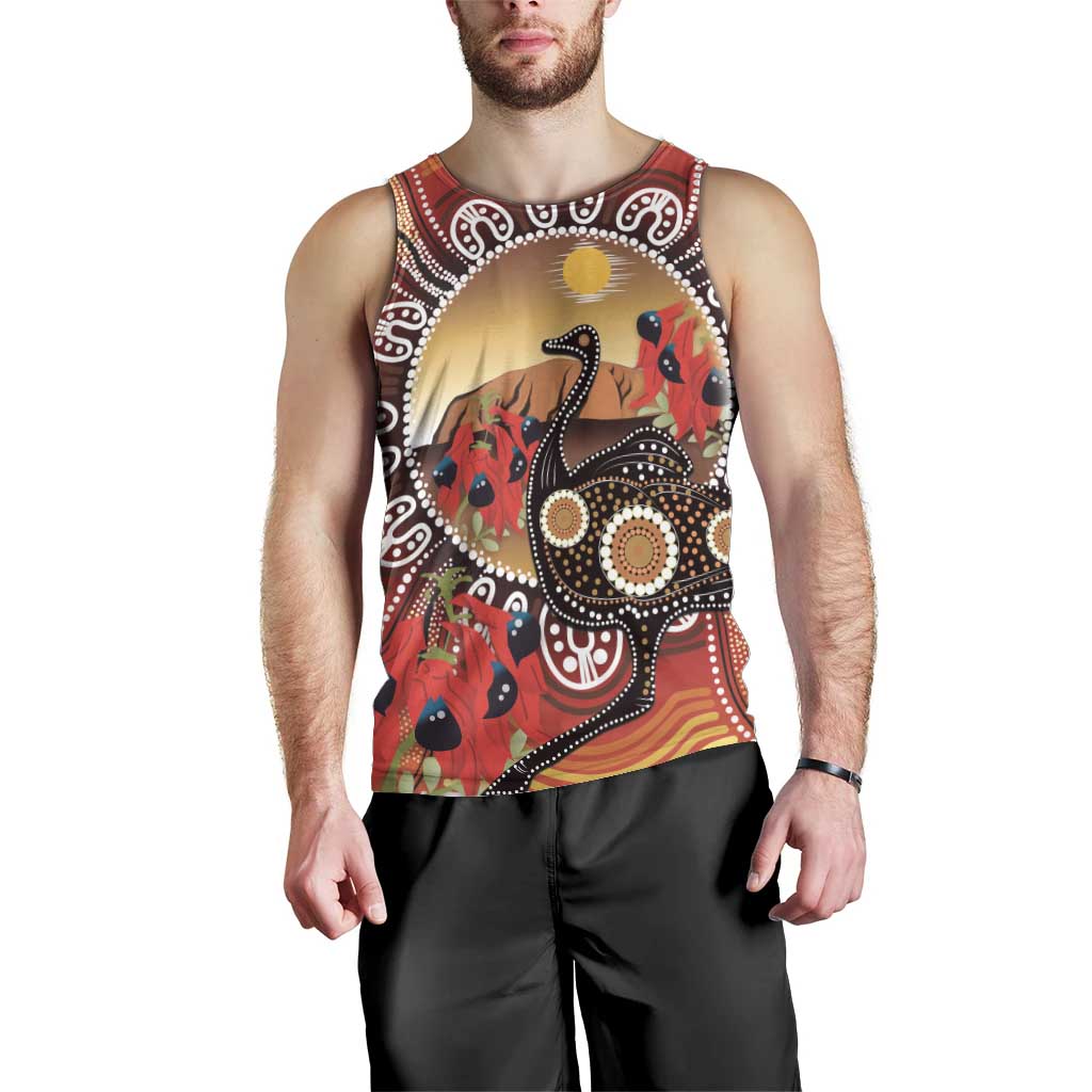 Sturt's Desert Pea And Emu Australia Men Tank Top Uluru Aboriginal Art