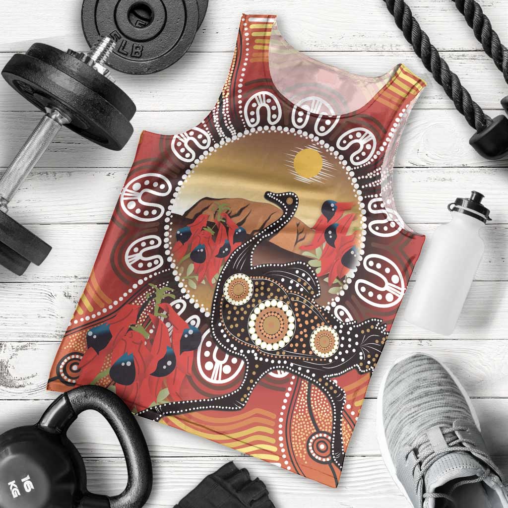 Sturt's Desert Pea And Emu Australia Men Tank Top Uluru Aboriginal Art