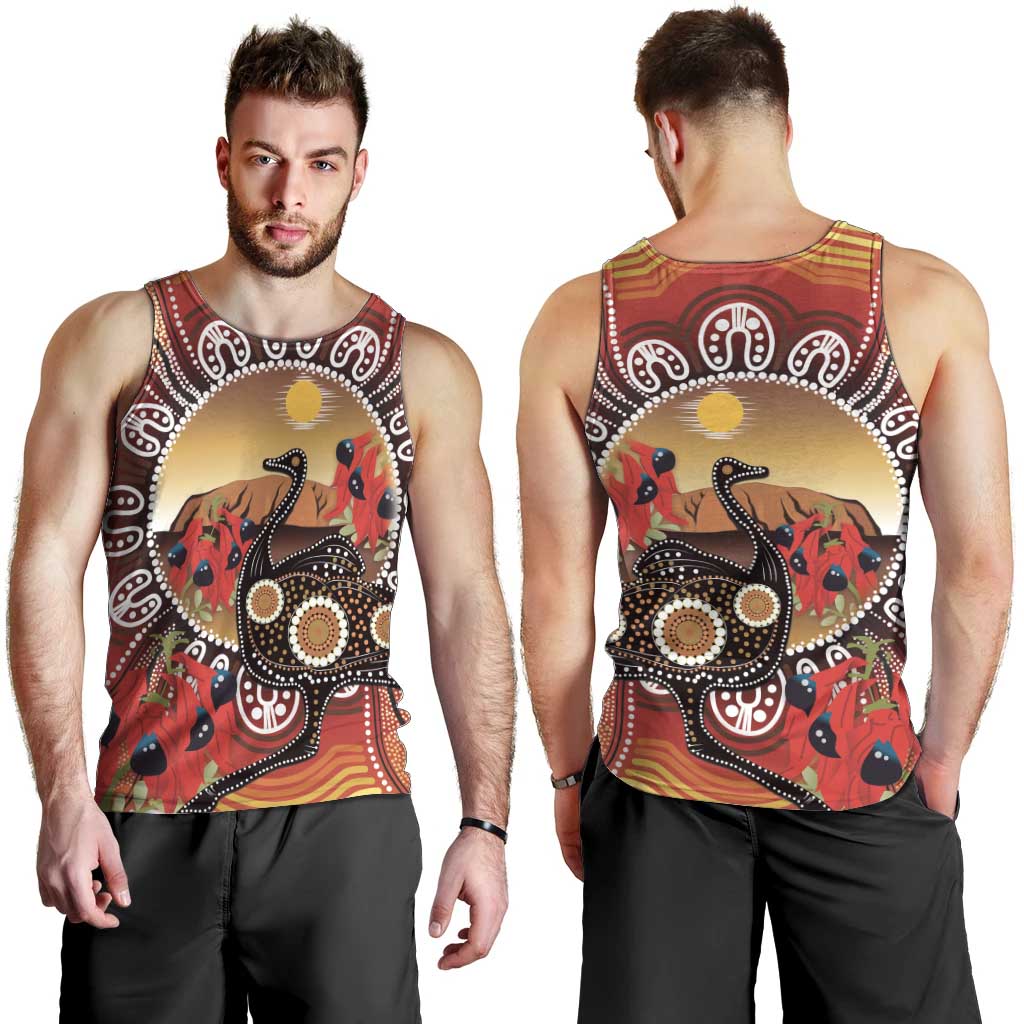 Sturt's Desert Pea And Emu Australia Men Tank Top Uluru Aboriginal Art