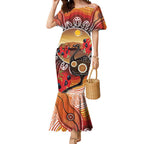 Sturt's Desert Pea And Emu Australia Mermaid Dress Uluru Aboriginal Art