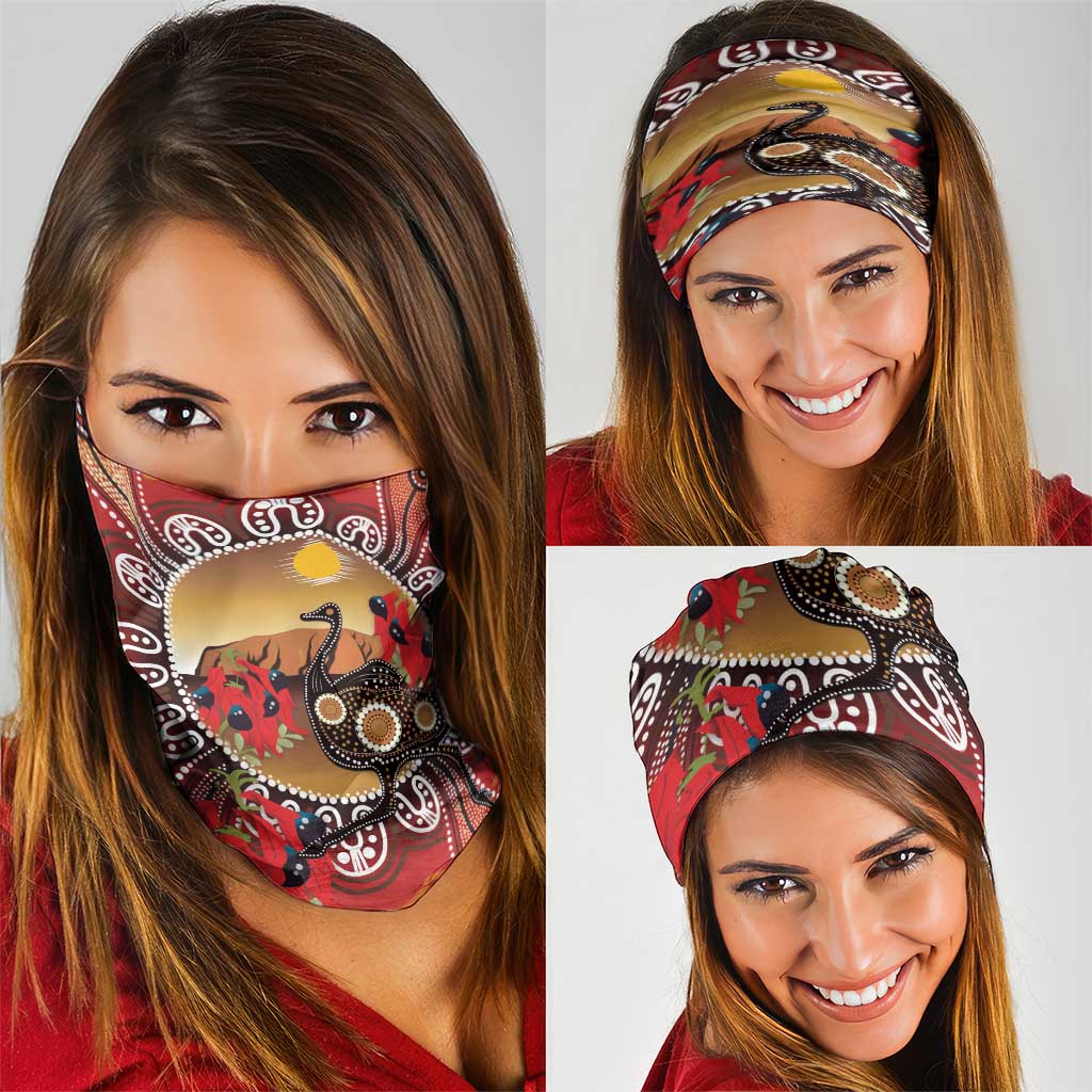 Sturt's Desert Pea And Emu Australia Neck Gaiter Uluru Aboriginal Art - Aussie Hoodie