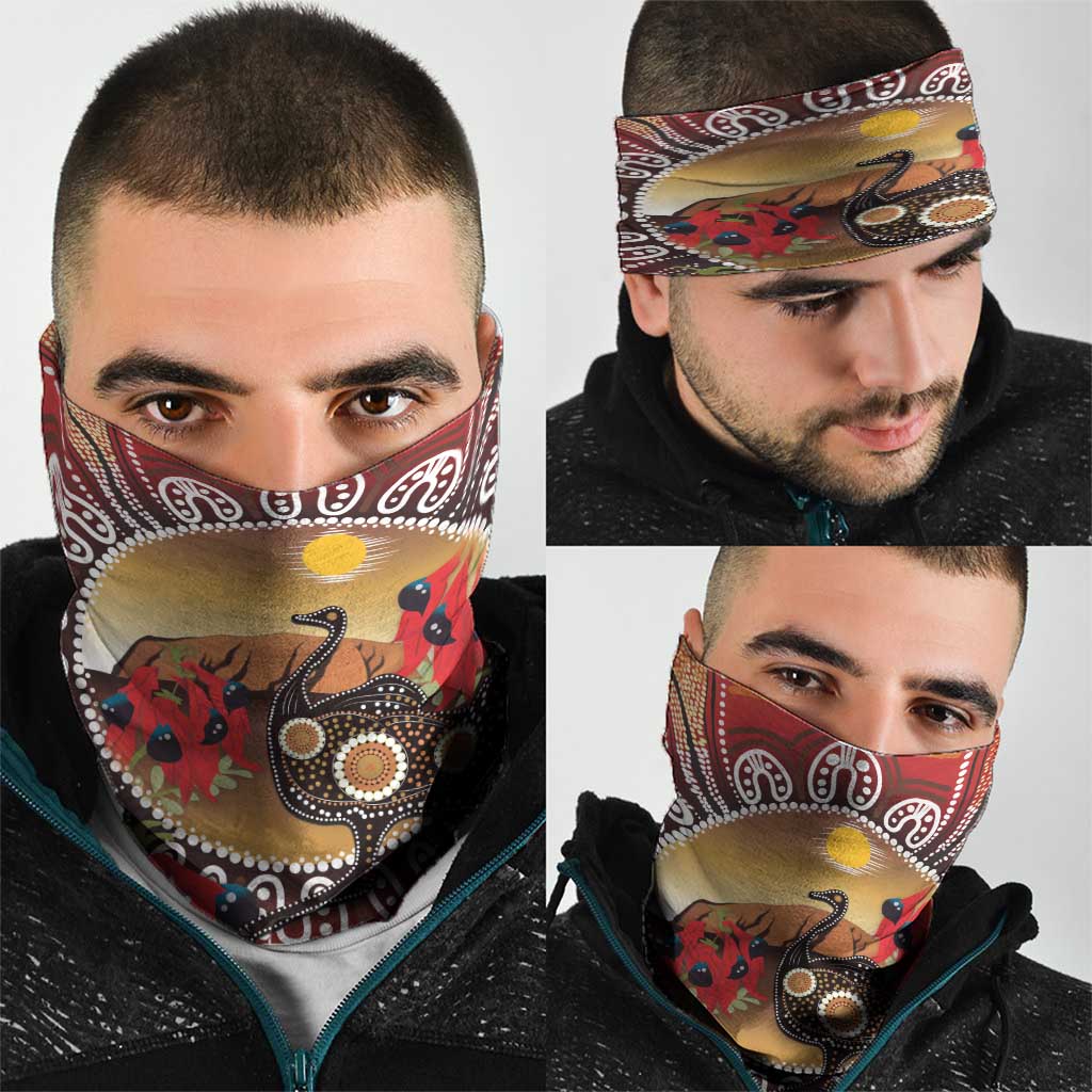 Sturt's Desert Pea And Emu Australia Neck Gaiter Uluru Aboriginal Art - Aussie Hoodie