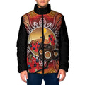Sturt's Desert Pea And Emu Australia Padded Jacket Uluru Aboriginal Art - Aussie Hoodie