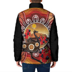 Sturt's Desert Pea And Emu Australia Padded Jacket Uluru Aboriginal Art - Aussie Hoodie