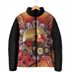 Sturt's Desert Pea And Emu Australia Padded Jacket Uluru Aboriginal Art - Aussie Hoodie