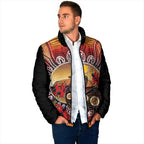 Sturt's Desert Pea And Emu Australia Padded Jacket Uluru Aboriginal Art - Aussie Hoodie