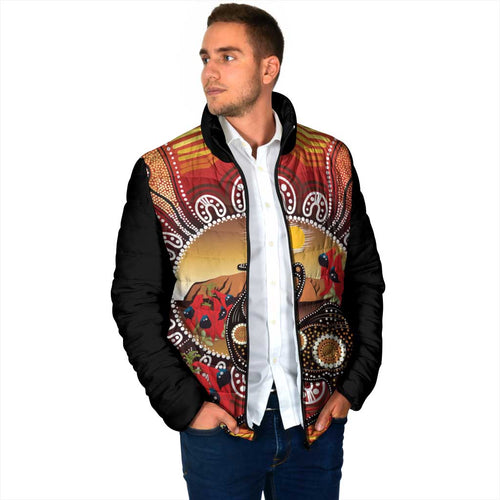 Sturt's Desert Pea And Emu Australia Padded Jacket Uluru Aboriginal Art - Aussie Hoodie