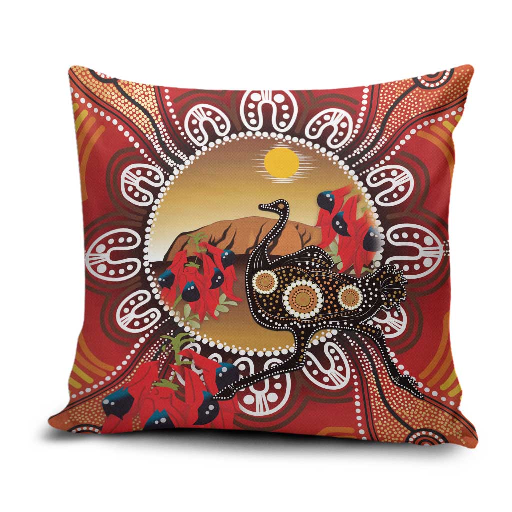 Sturt's Desert Pea And Emu Australia Pillow Cover Uluru Aboriginal Art - Aussie Hoodie