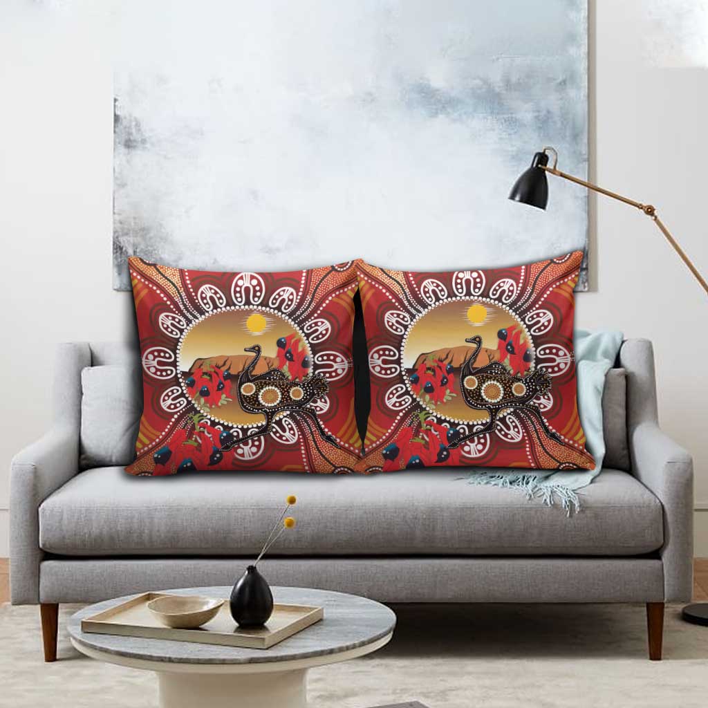 Sturt's Desert Pea And Emu Australia Pillow Cover Uluru Aboriginal Art - Aussie Hoodie