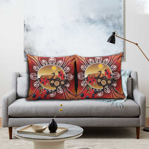 Sturt's Desert Pea And Emu Australia Pillow Cover Uluru Aboriginal Art - Aussie Hoodie
