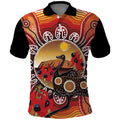 Sturt's Desert Pea And Emu Australia Polo Shirt Uluru Aboriginal Art