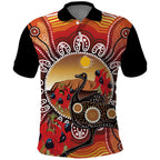 Sturt's Desert Pea And Emu Australia Polo Shirt Uluru Aboriginal Art
