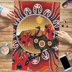 Sturt's Desert Pea And Emu Australia Puzzle Uluru Aboriginal Art - Aussie Hoodie