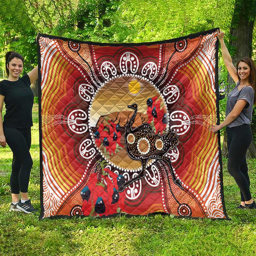 Sturt's Desert Pea And Emu Australia Quilt Uluru Aboriginal Art