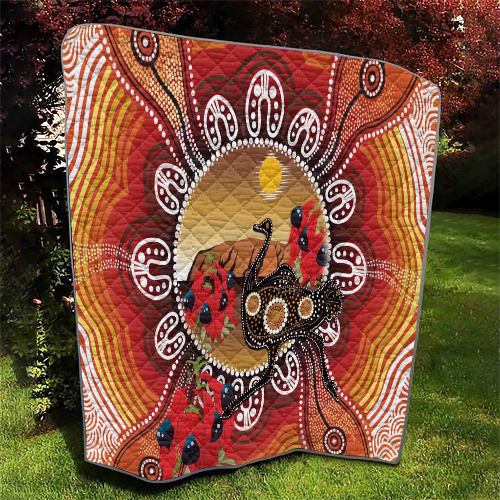 Sturt's Desert Pea And Emu Australia Quilt Uluru Aboriginal Art
