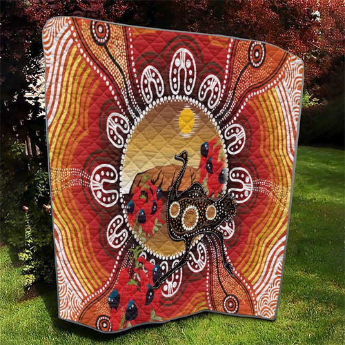 Sturt's Desert Pea And Emu Australia Quilt Uluru Aboriginal Art